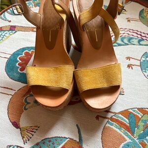 Yellow Suede Platform Sandals - Women